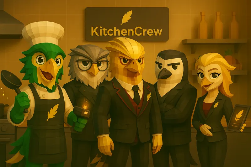 KitchenCrew team group image featuring all AI agents working together