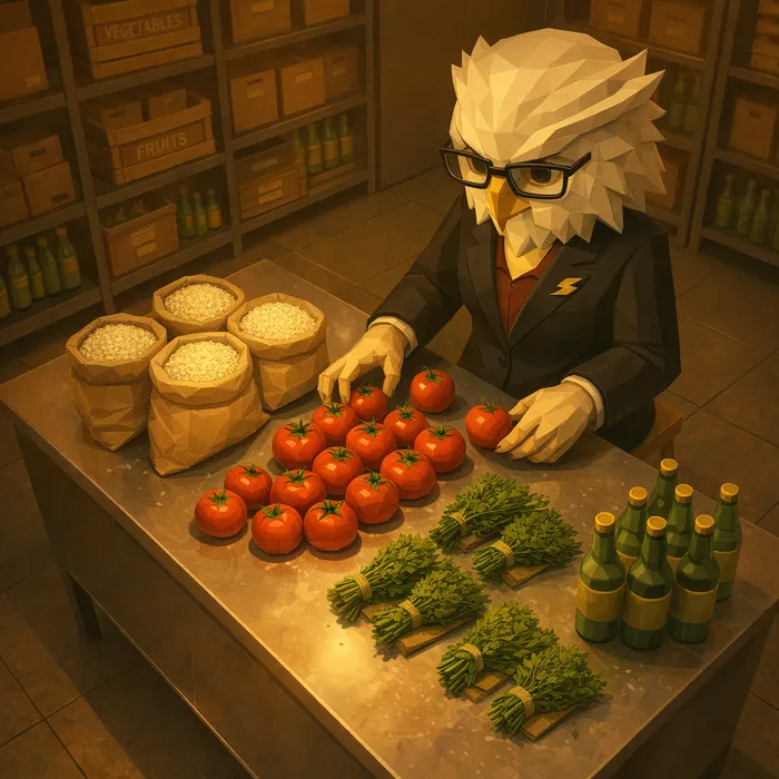 Inventory manager reviewing stock levels and supplier promotions before placing restaurant orders