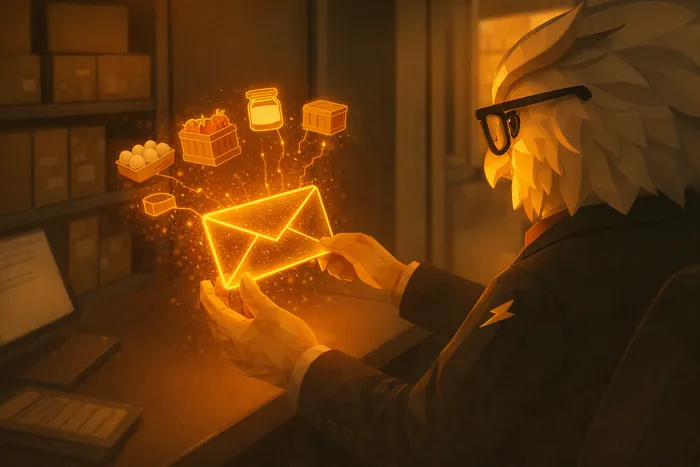 Restaurant manager reviewing a drafted supplier order email generated by Ivy