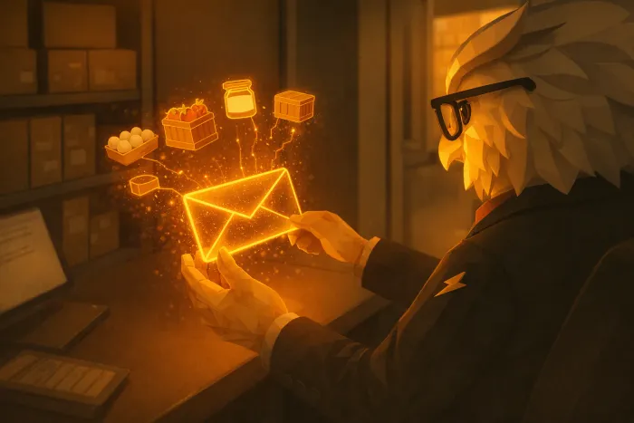 Restaurant manager reviewing a drafted supplier order email generated by Ivy